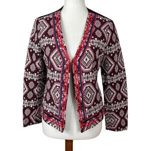 OoberSwank Embellished Beaded Geometric Southwest Ikat Boho Jacket Blazer Size M